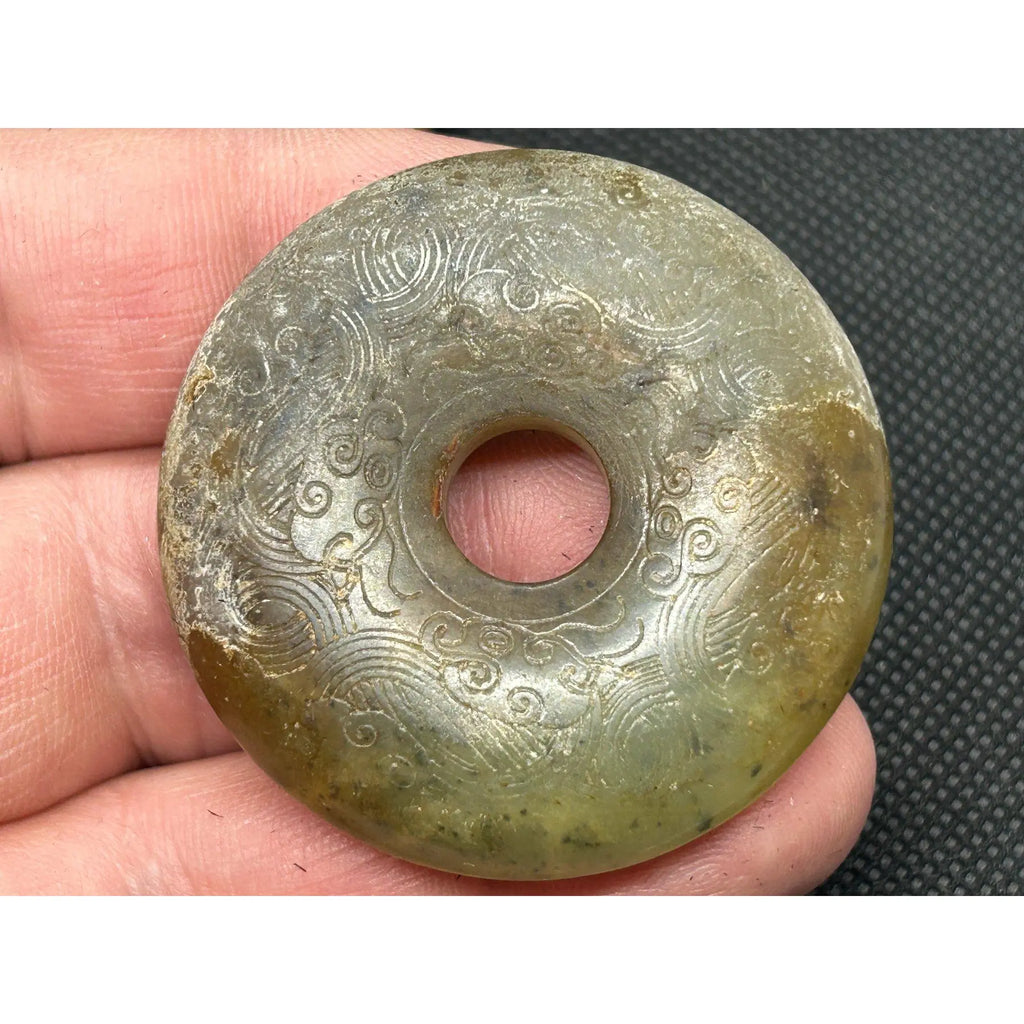 Vintage Chinese Hongshan Style Carved Jade Bi Discs Set of Three