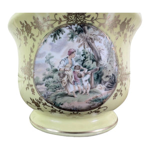 Elegant Neoclassical Style Cachepot — Scenic Romantic Portraits & Gilt Filigree