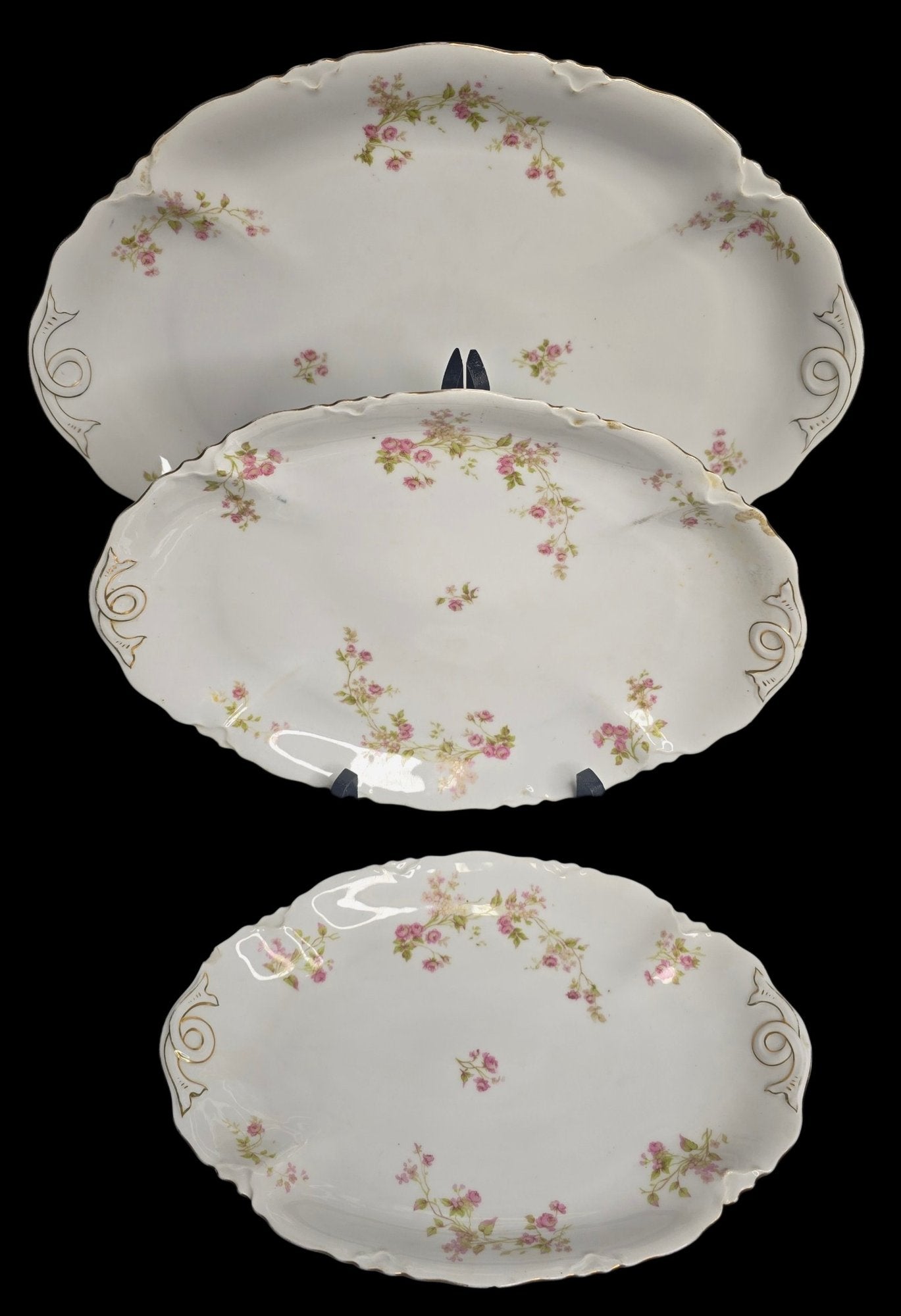 Set of 3 Antique Heinrich and Co. Selb, Bavaria Ranson Porcelain Graduated Serving Platters