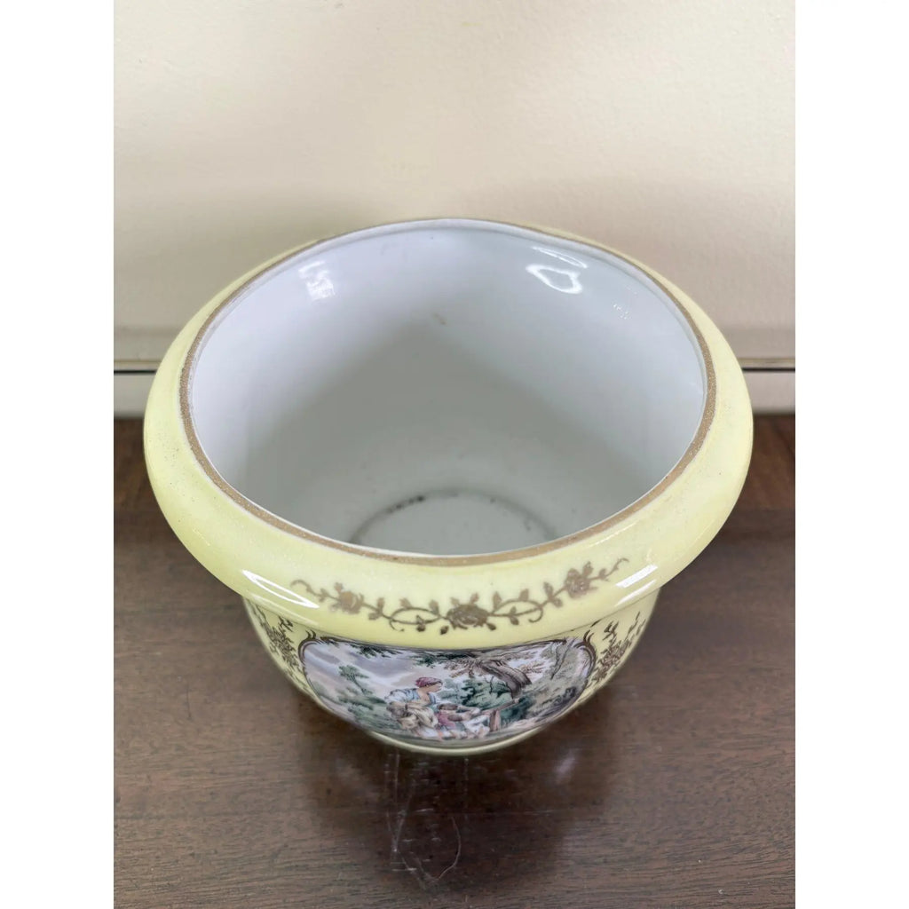 Elegant Neoclassical Style Cachepot — Scenic Romantic Portraits & Gilt Filigree