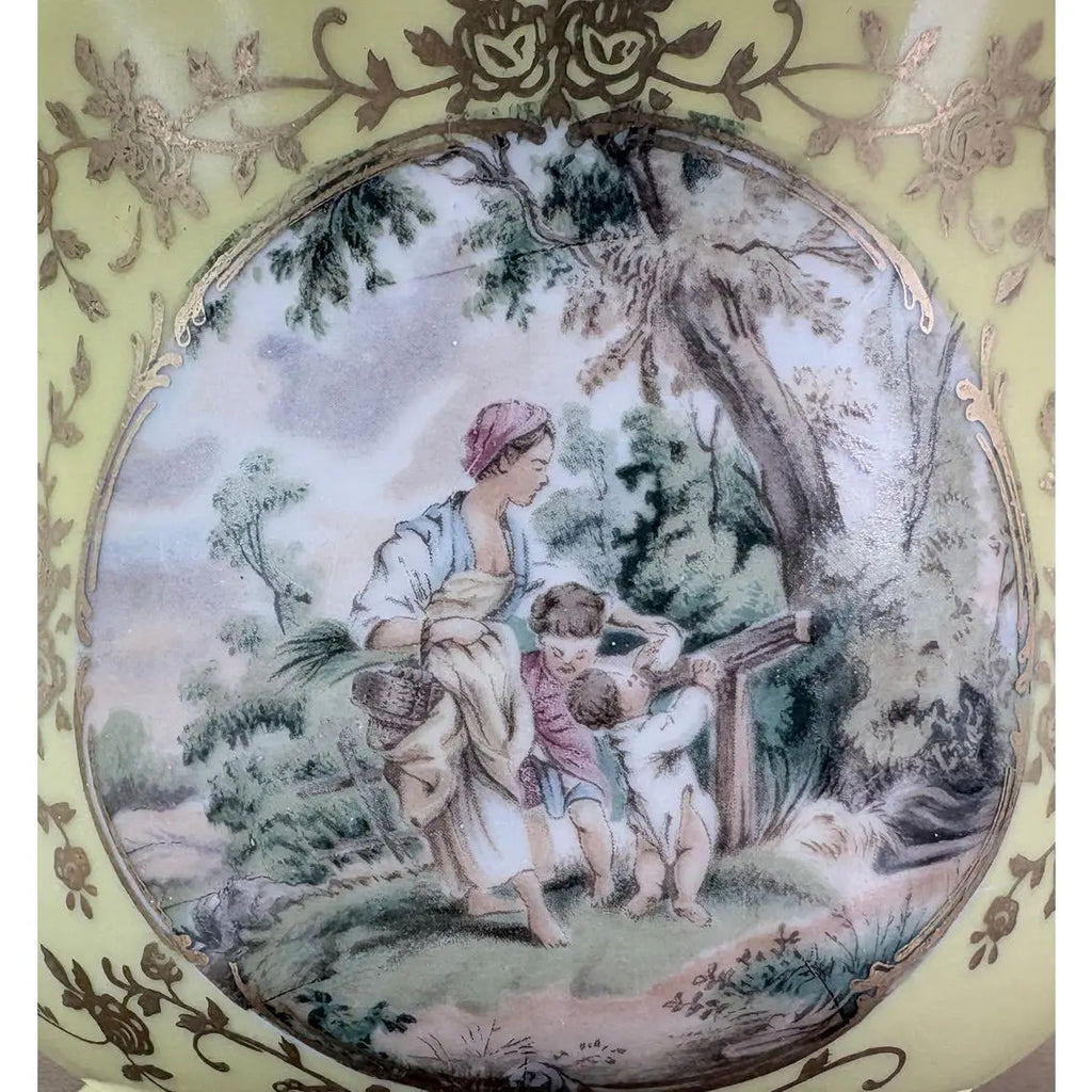Elegant Neoclassical Style Cachepot — Scenic Romantic Portraits & Gilt Filigree