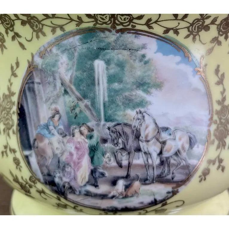 Elegant Neoclassical Style Cachepot — Scenic Romantic Portraits & Gilt Filigree