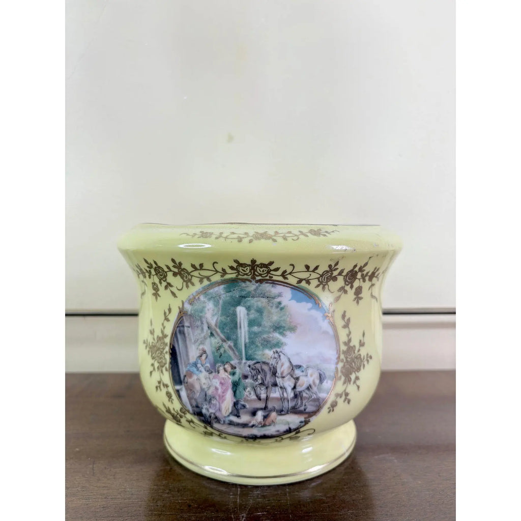 Elegant Neoclassical Style Cachepot — Scenic Romantic Portraits & Gilt Filigree