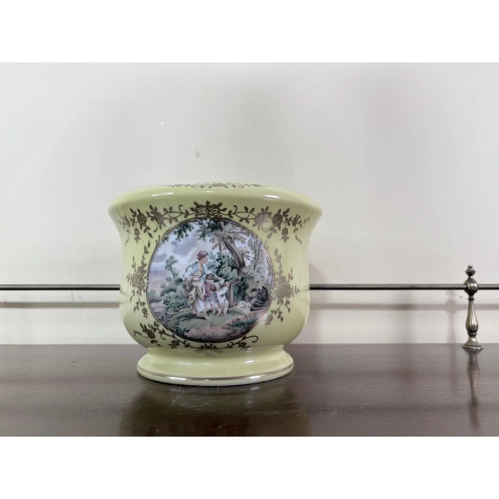 Elegant Neoclassical Style Cachepot — Scenic Romantic Portraits & Gilt Filigree