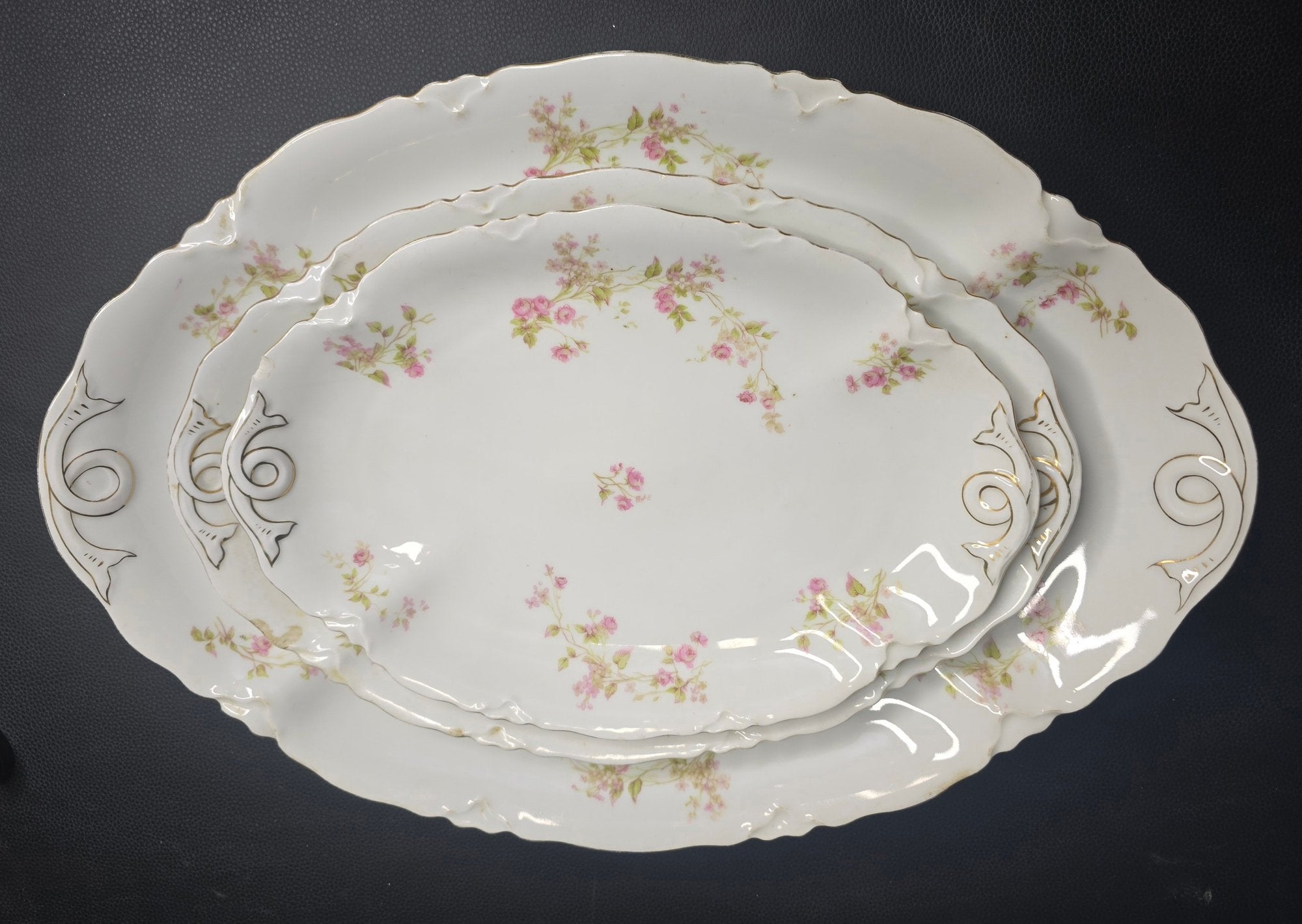 Set of 3 Antique Heinrich and Co. Selb, Bavaria Ranson Porcelain Graduated Serving Platters