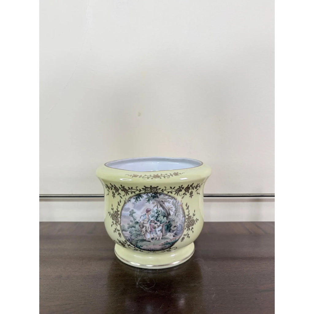 Elegant Neoclassical Style Cachepot — Scenic Romantic Portraits & Gilt Filigree