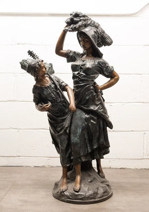 Large Antique French Bronze Sculpture “Return From The Harvest” Attributed to Mathurin Moreau