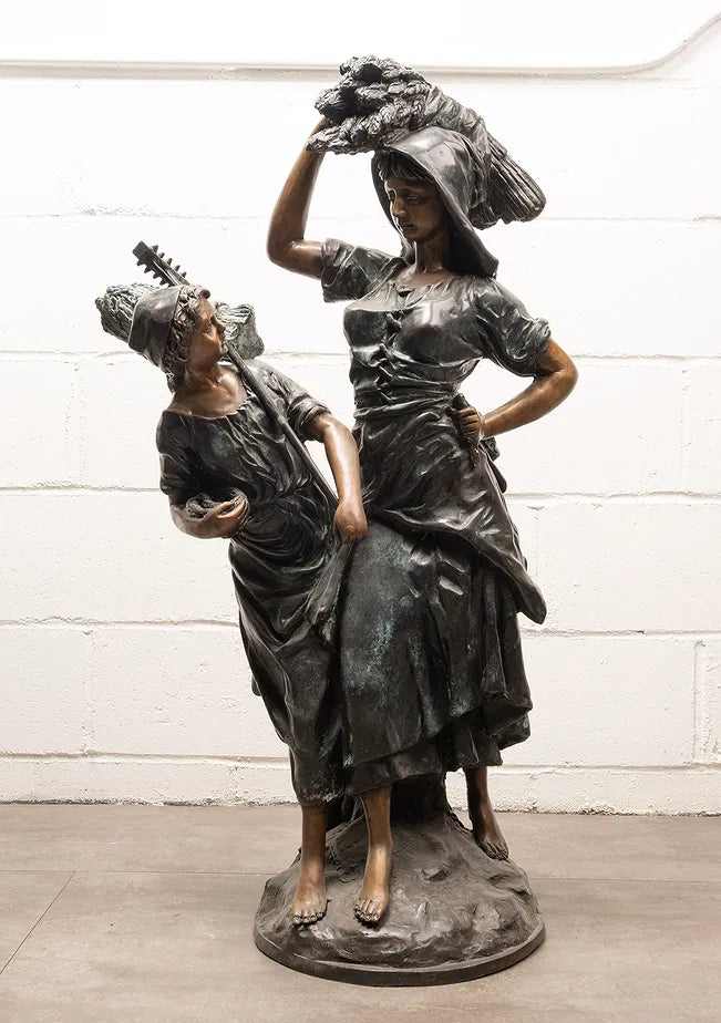 Large Antique French Bronze Sculpture “Return From The Harvest” Attributed to Mathurin Moreau