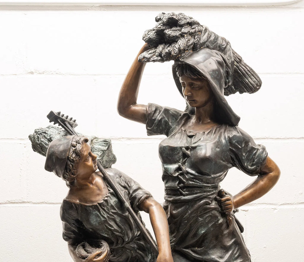 Large Antique French Bronze Sculpture “Return From The Harvest” Attributed to Mathurin Moreau