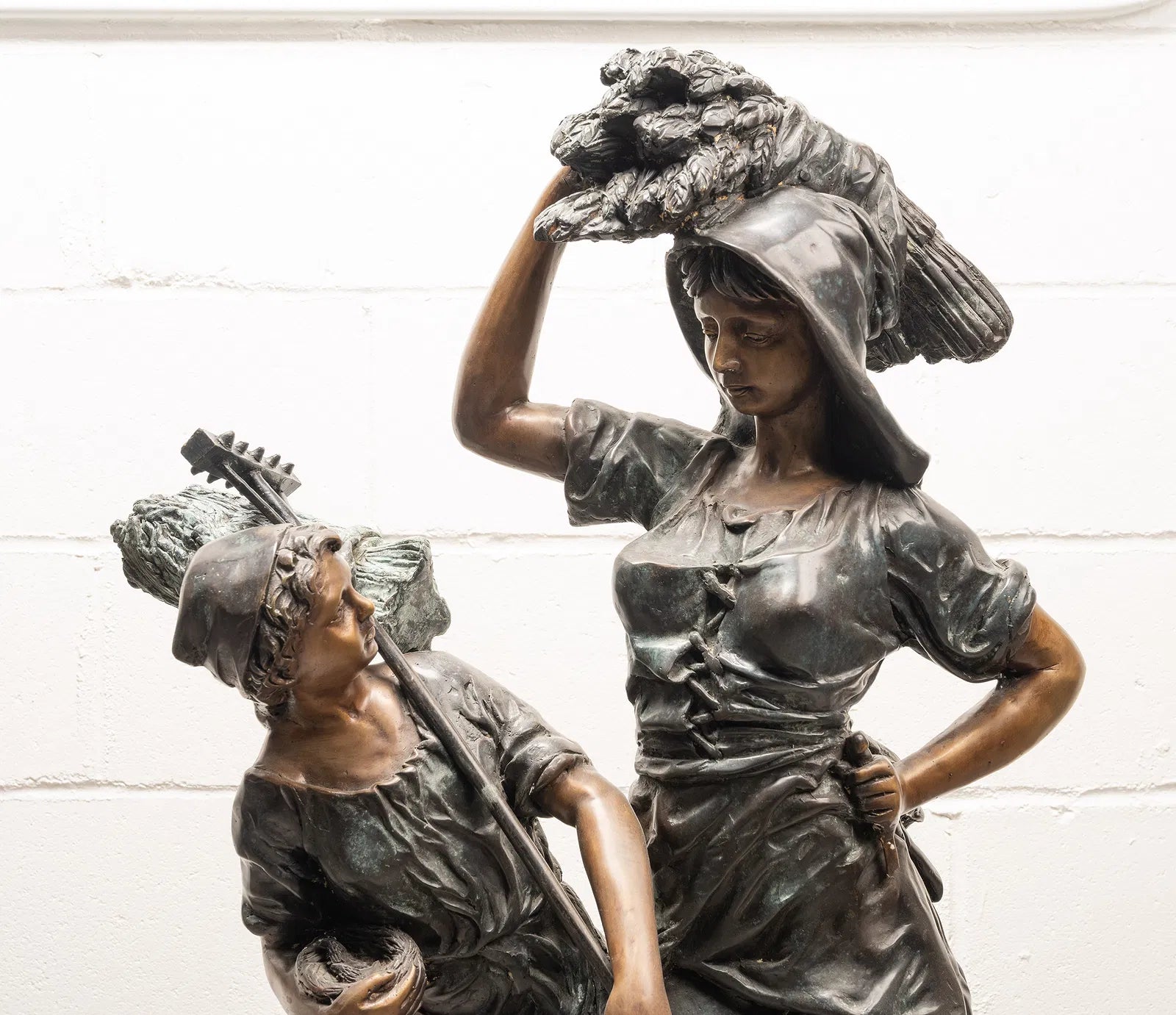Large Antique French Bronze Sculpture “Return From The Harvest” Attributed to Mathurin Moreau