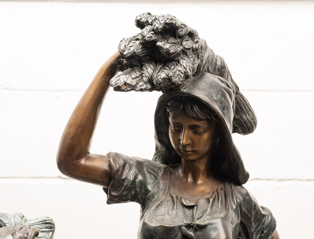 Large Antique French Bronze Sculpture “Return From The Harvest” Attributed to Mathurin Moreau