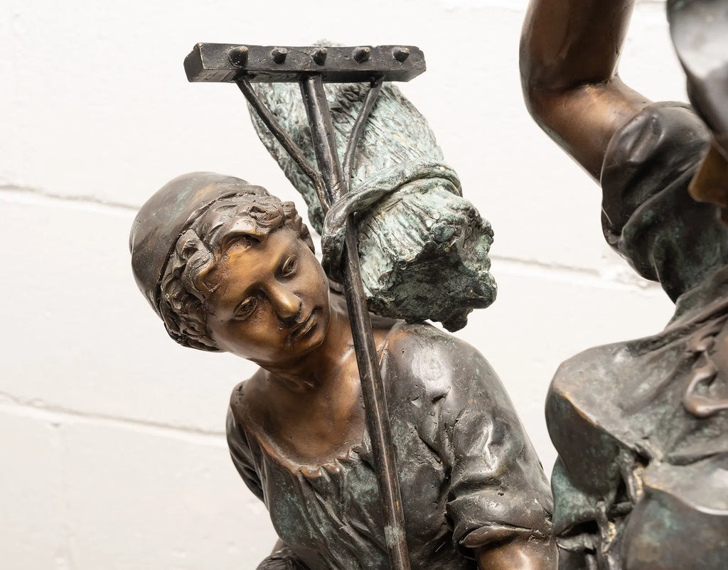 Large Antique French Bronze Sculpture “Return From The Harvest” Attributed to Mathurin Moreau