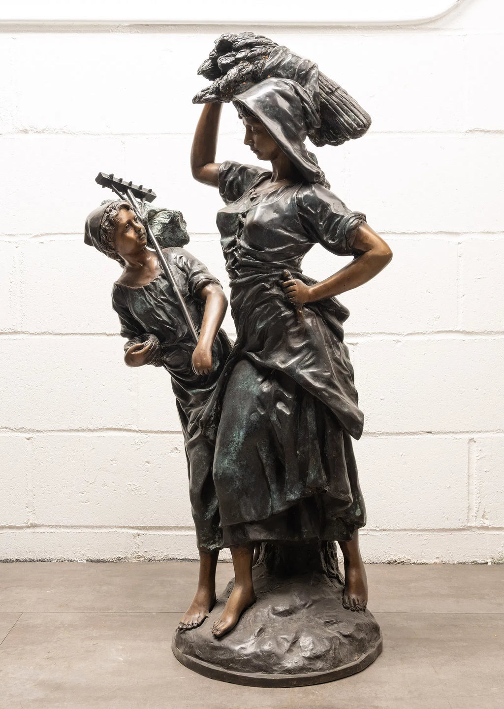 Large Antique French Bronze Sculpture “Return From The Harvest” Attributed to Mathurin Moreau
