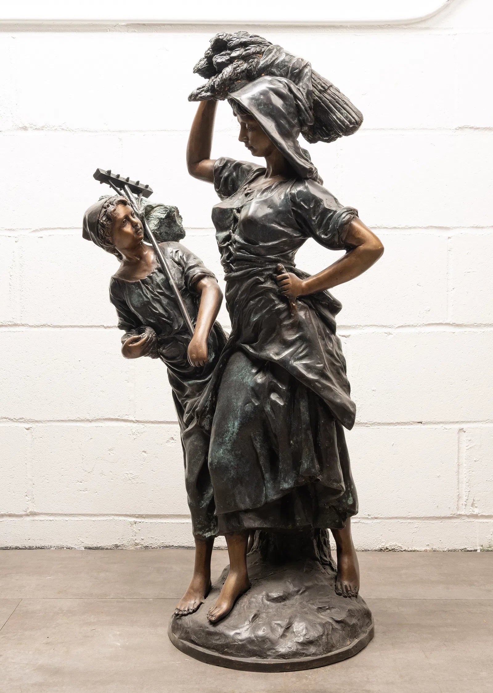 Large Antique French Bronze Sculpture “Return From The Harvest” Attributed to Mathurin Moreau