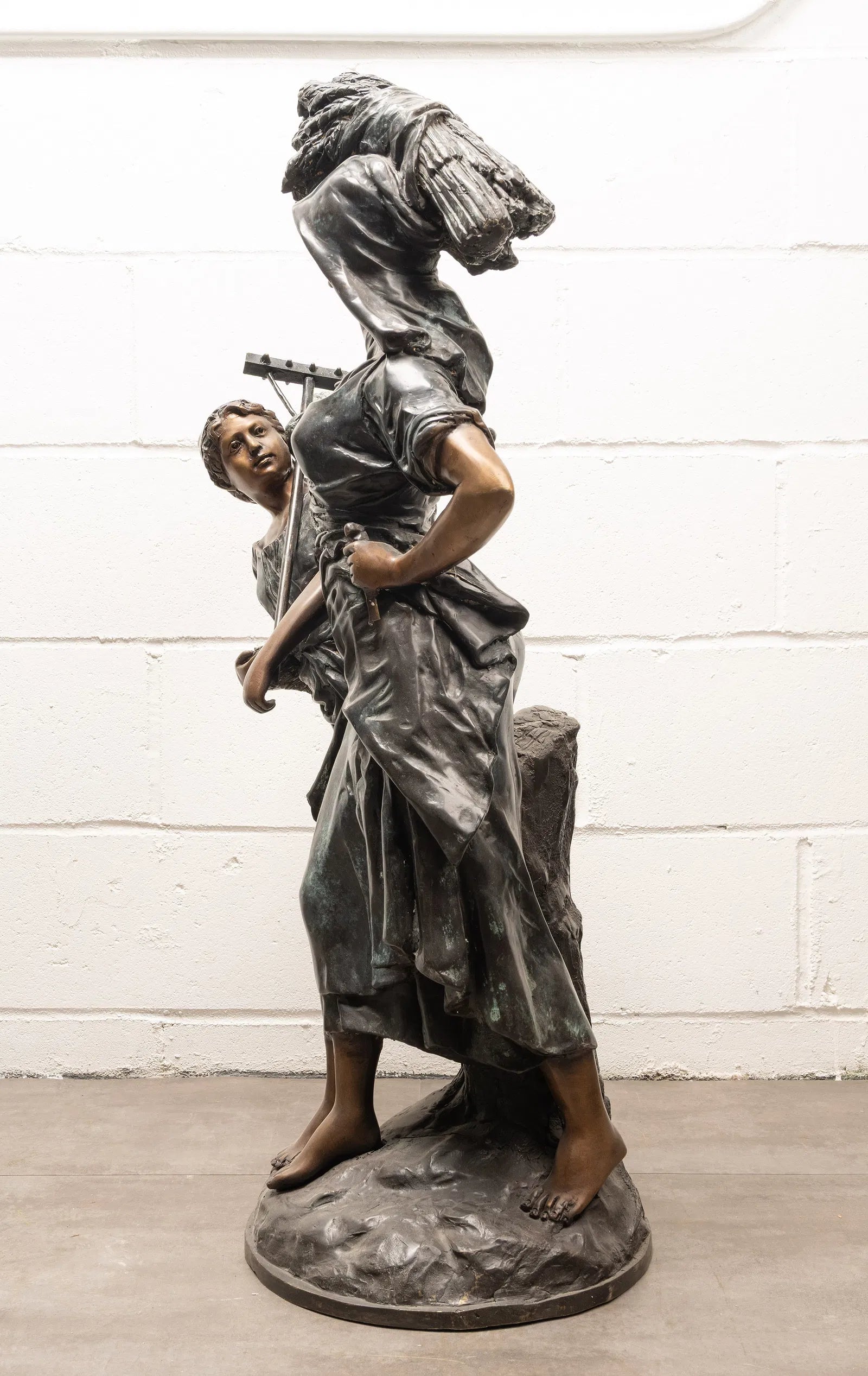 Large Antique French Bronze Sculpture “Return From The Harvest” Attributed to Mathurin Moreau