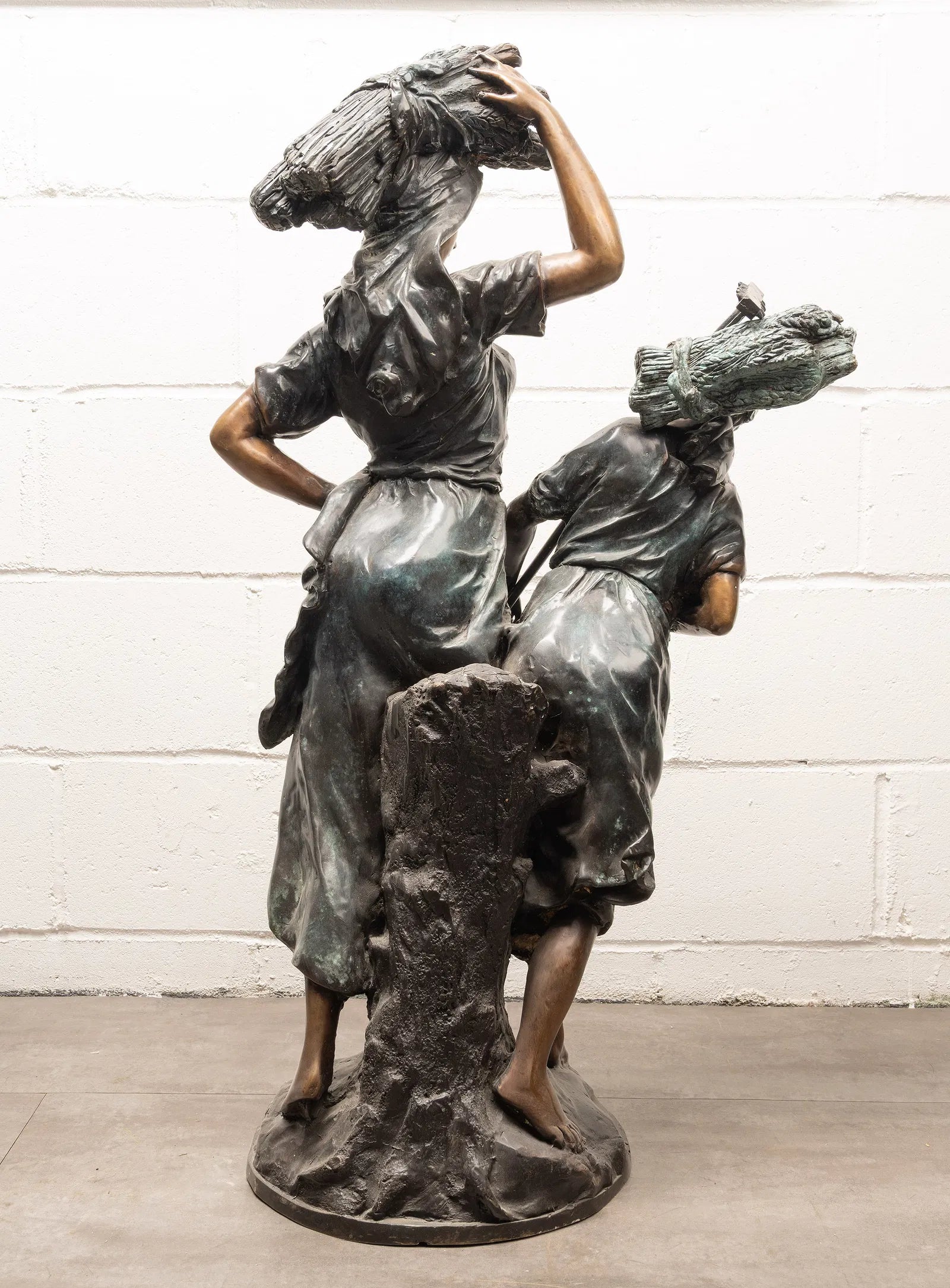 Large Antique French Bronze Sculpture “Return From The Harvest” Attributed to Mathurin Moreau