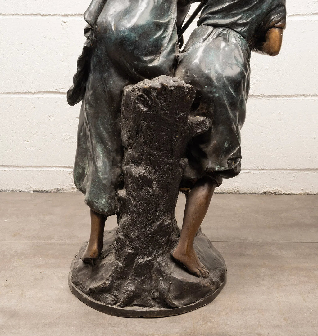 Large Antique French Bronze Sculpture “Return From The Harvest” Attributed to Mathurin Moreau