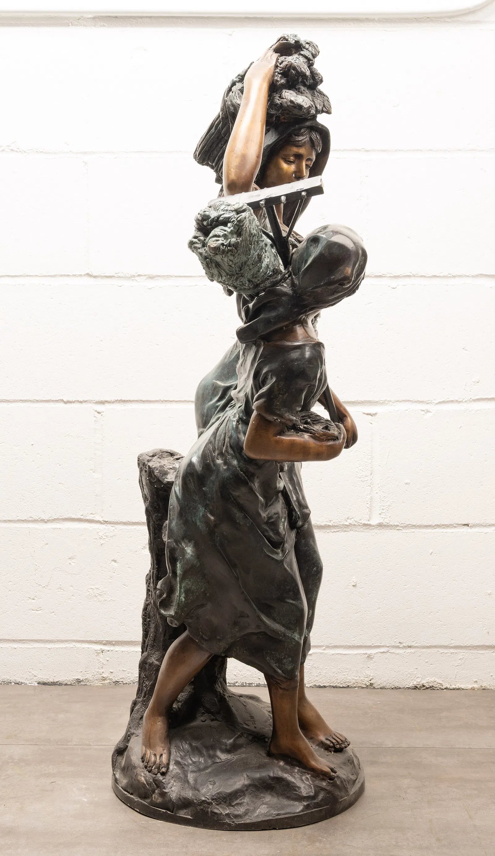 Large Antique French Bronze Sculpture “Return From The Harvest” Attributed to Mathurin Moreau