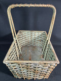 Antique American Primitive Painted Splint Gathering Basket With Solid Wood Bottom And Verdigris Patina