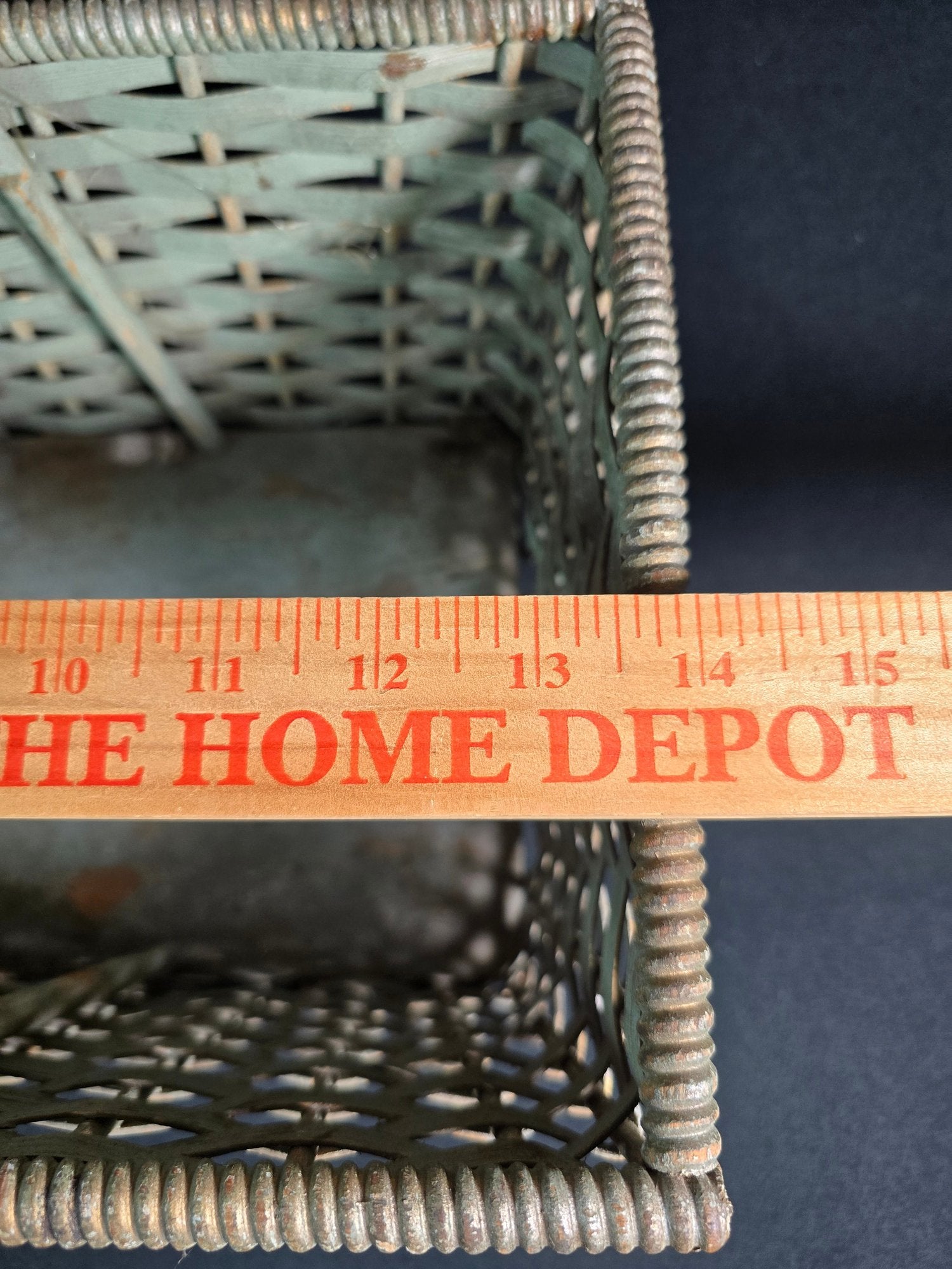 Antique American Primitive Painted Splint Gathering Basket With Solid Wood Bottom And Verdigris Patina