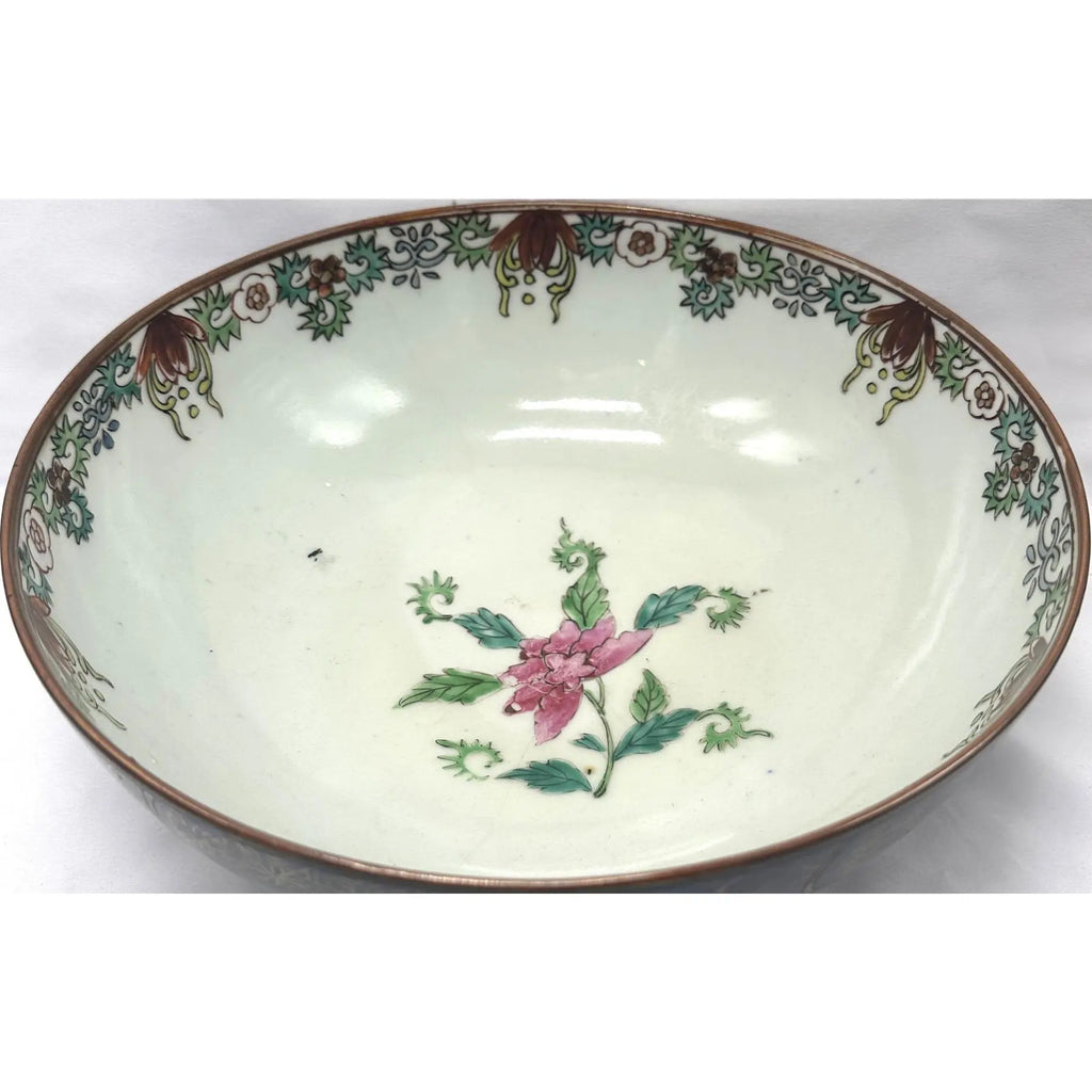 18th C. Qianlong Chinese Export Powder Blue Gilt Famille Rose 11 Inch Punch Bowl, Antique Qing Dynasty Chinoiserie Porcelain, Mandarin Palette