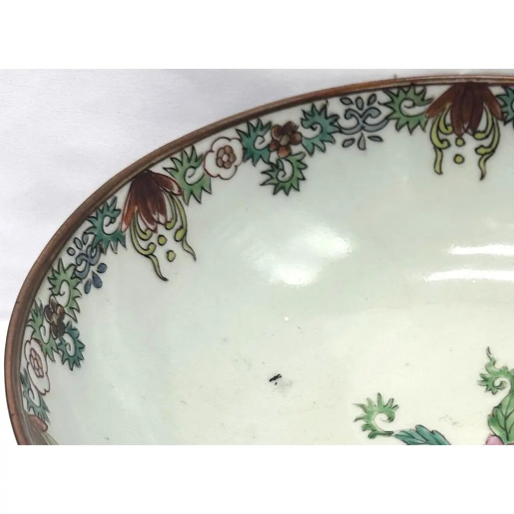 18th C. Qianlong Chinese Export Powder Blue Gilt Famille Rose 11 Inch Punch Bowl, Antique Qing Dynasty Chinoiserie Porcelain, Mandarin Palette