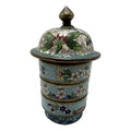 Antique 19th Century Chinese Cloisonné Stacking Box, Late Qing Dynasty, Blue Enamel, Scholar Accessory