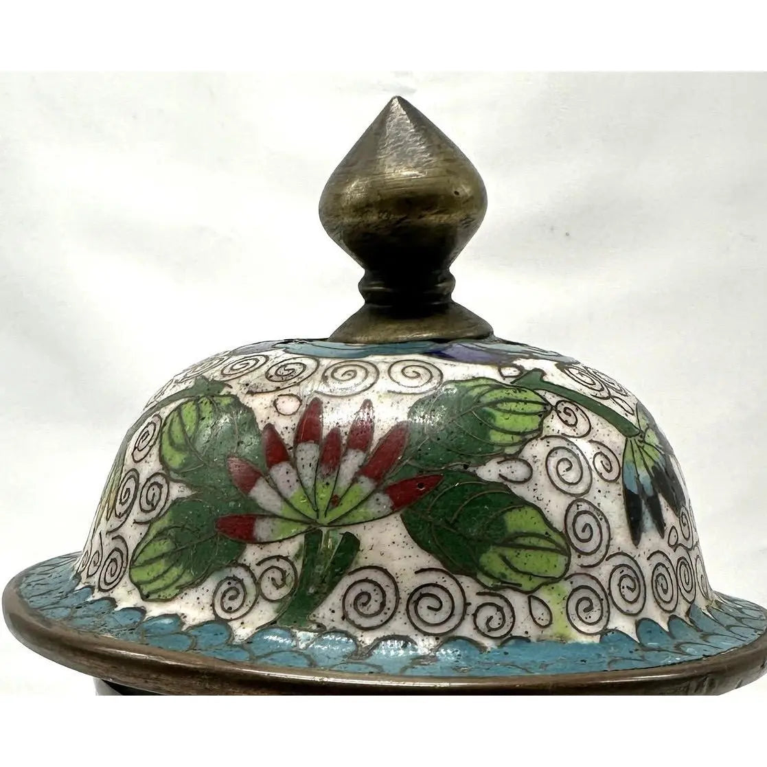 Antique 19th Century Chinese Cloisonné Stacking Box, Late Qing Dynasty, Blue Enamel, Scholar Accessory