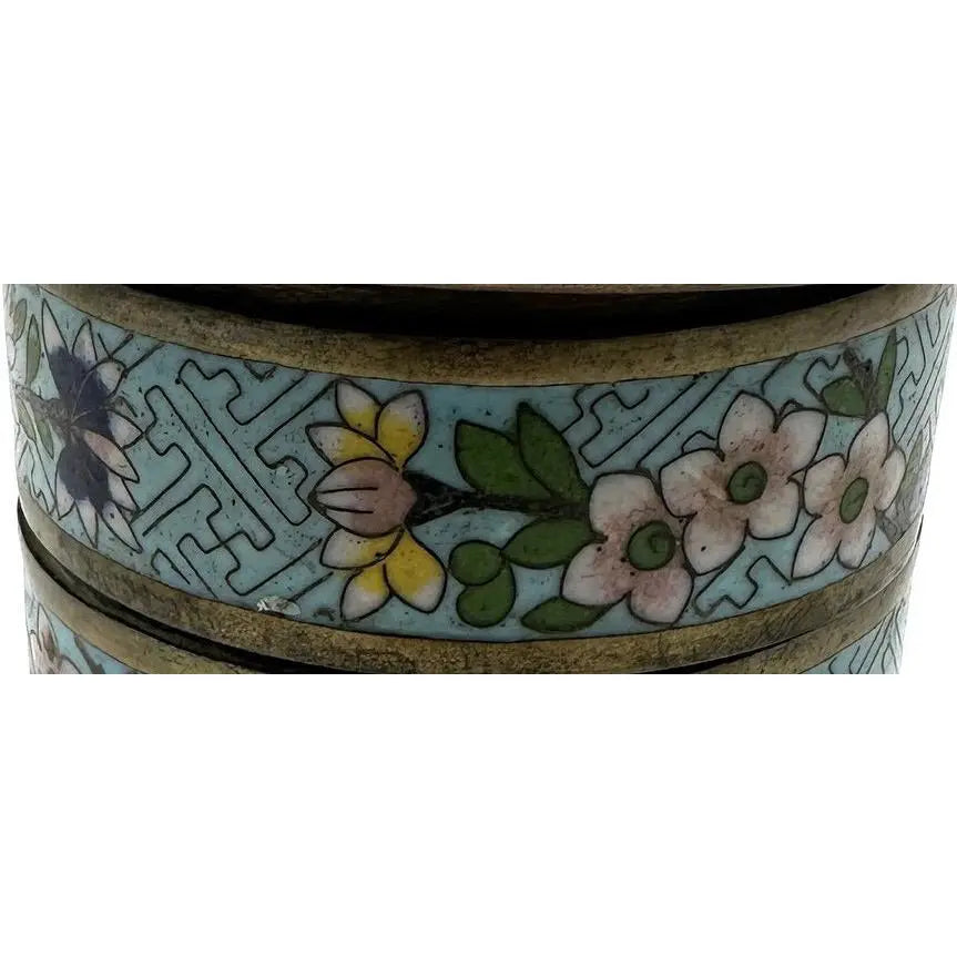 Antique 19th Century Chinese Cloisonné Stacking Box, Late Qing Dynasty, Blue Enamel, Scholar Accessory