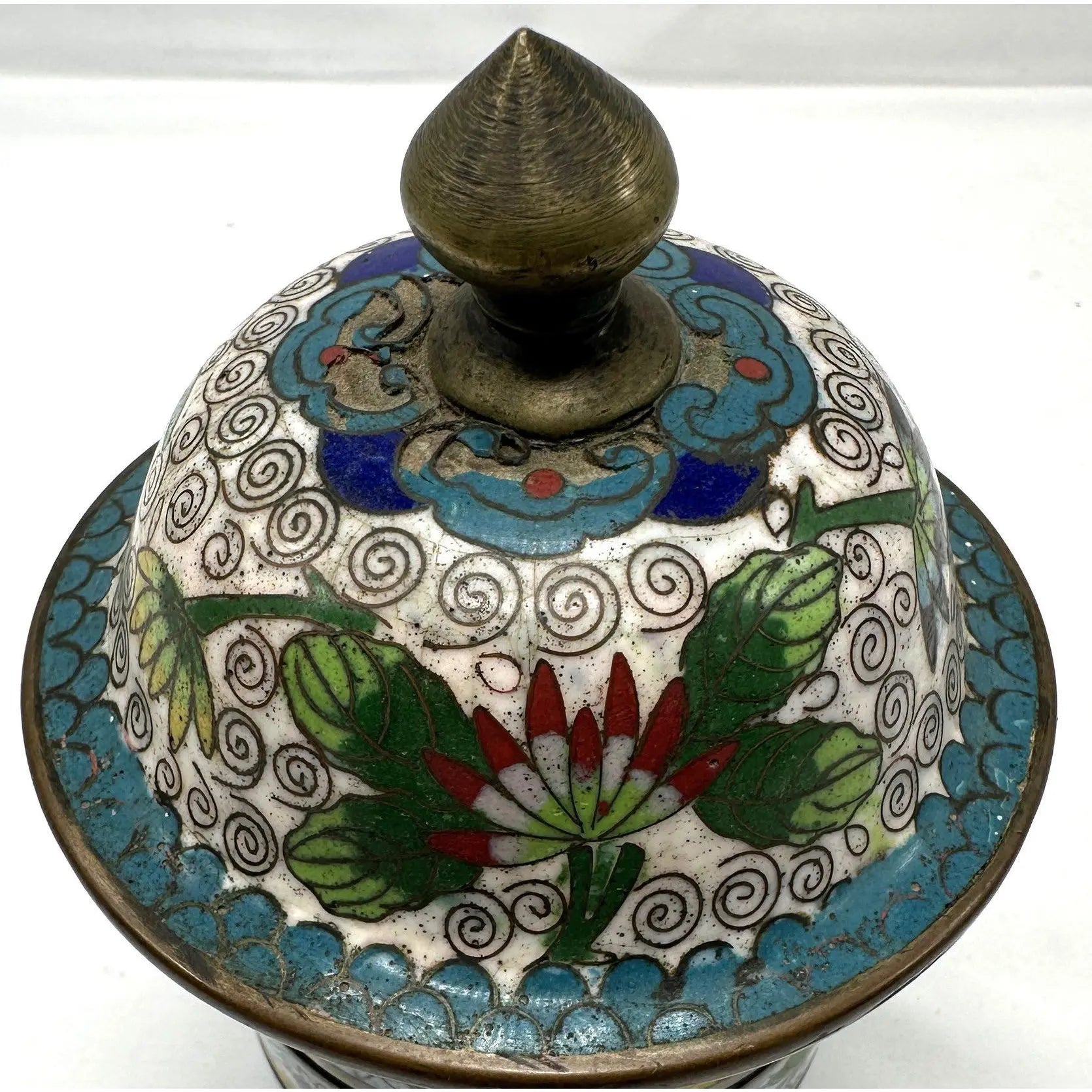 Antique 19th Century Chinese Cloisonné Stacking Box, Late Qing Dynasty, Blue Enamel, Scholar Accessory