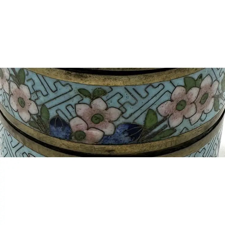 Antique 19th Century Chinese Cloisonné Stacking Box, Late Qing Dynasty, Blue Enamel, Scholar Accessory