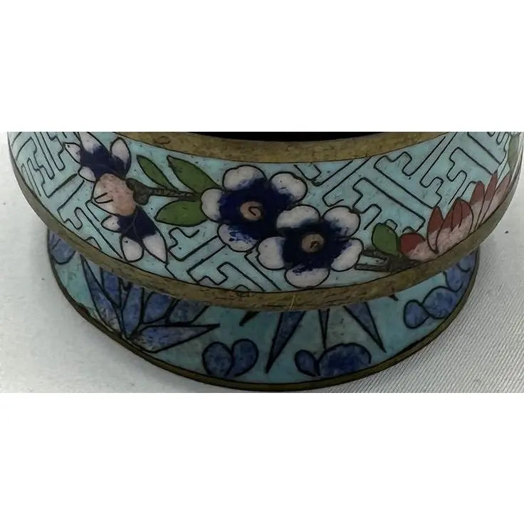 Antique 19th Century Chinese Cloisonné Stacking Box, Late Qing Dynasty, Blue Enamel, Scholar Accessory