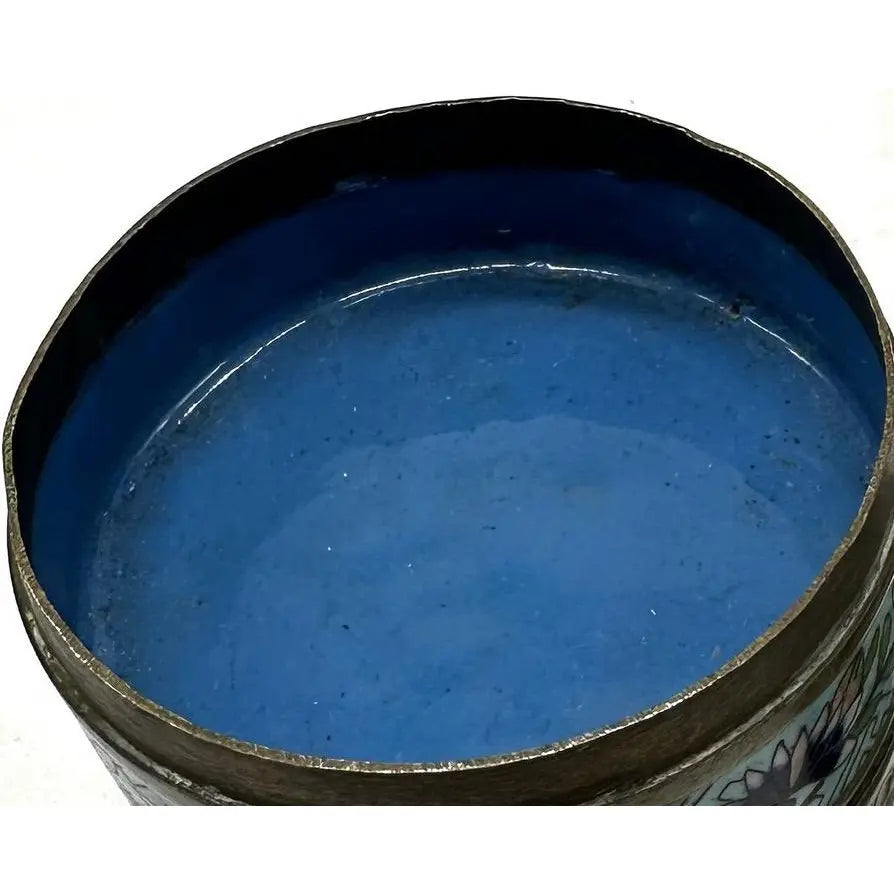 Antique 19th Century Chinese Cloisonné Stacking Box, Late Qing Dynasty, Blue Enamel, Scholar Accessory