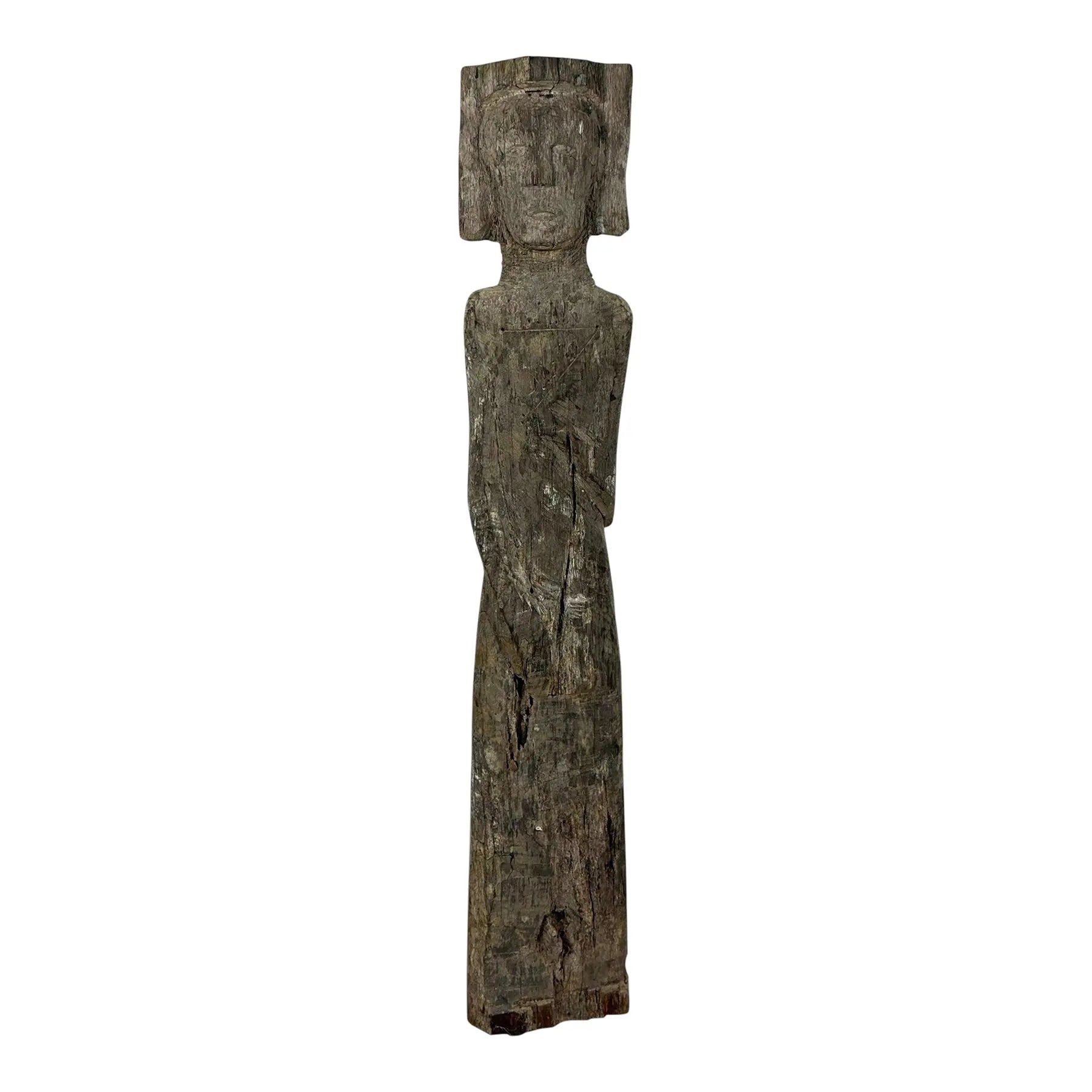 Antique 28-Inch Dayak Bornean Ironwood Hampatong Guardian Figure - Documented Collection Marks - Southeast Asian Tribal Art