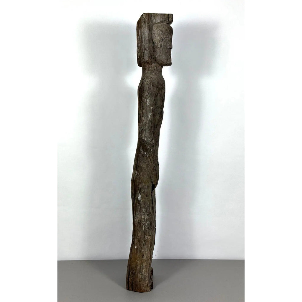 Antique 28-Inch Dayak Bornean Ironwood Hampatong Guardian Figure - Documented Collection Marks - Southeast Asian Tribal Art
