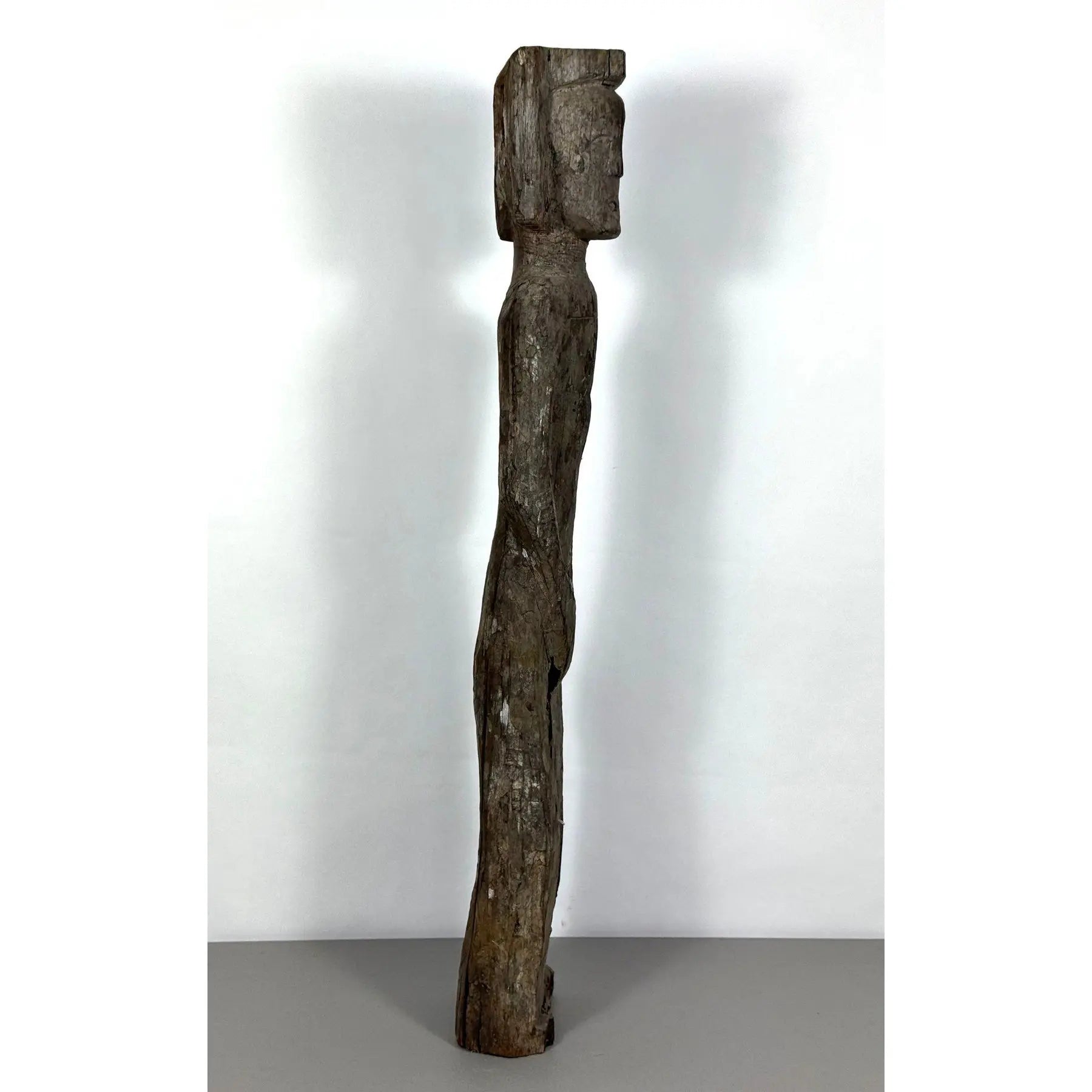 Antique 28-Inch Dayak Bornean Ironwood Hampatong Guardian Figure - Documented Collection Marks - Southeast Asian Tribal Art