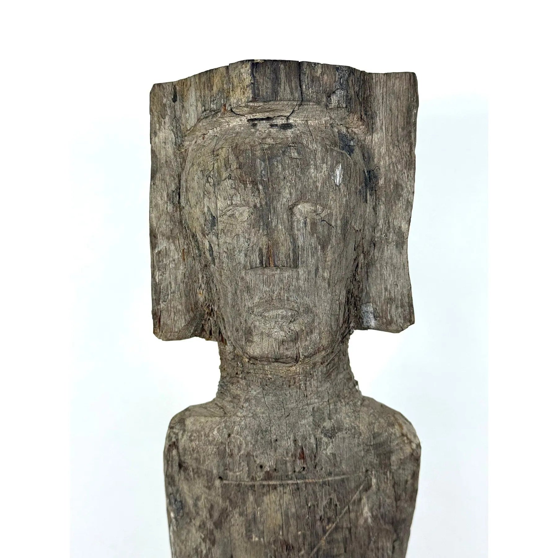 Antique 28-Inch Dayak Bornean Ironwood Hampatong Guardian Figure - Documented Collection Marks - Southeast Asian Tribal Art