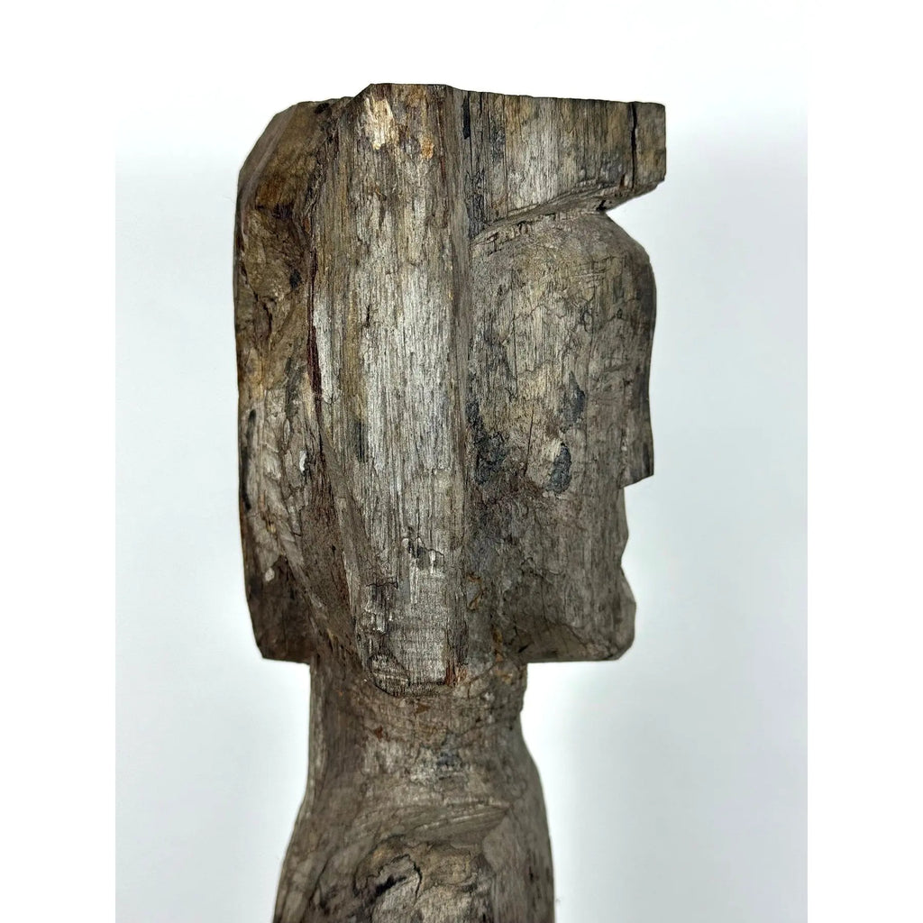 Antique 28-Inch Dayak Bornean Ironwood Hampatong Guardian Figure - Documented Collection Marks - Southeast Asian Tribal Art