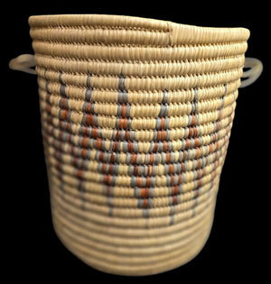 Large Hand Woven African Coil Basket With Earth Tone Geometric Pattern