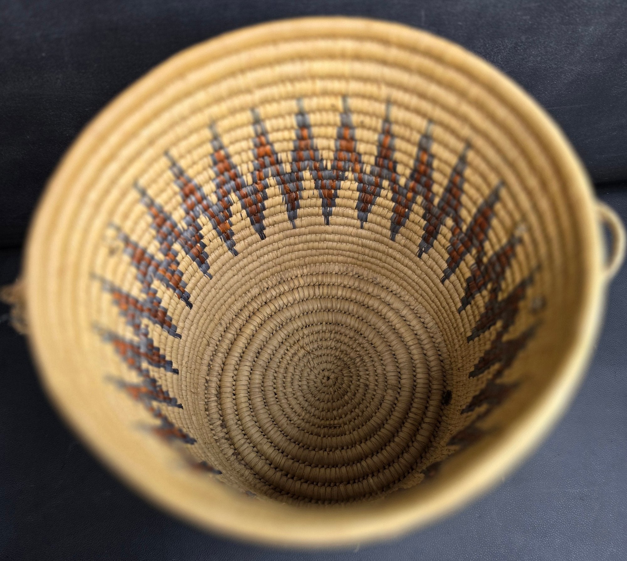 Large Hand Woven African Coil Basket With Earth Tone Geometric Pattern