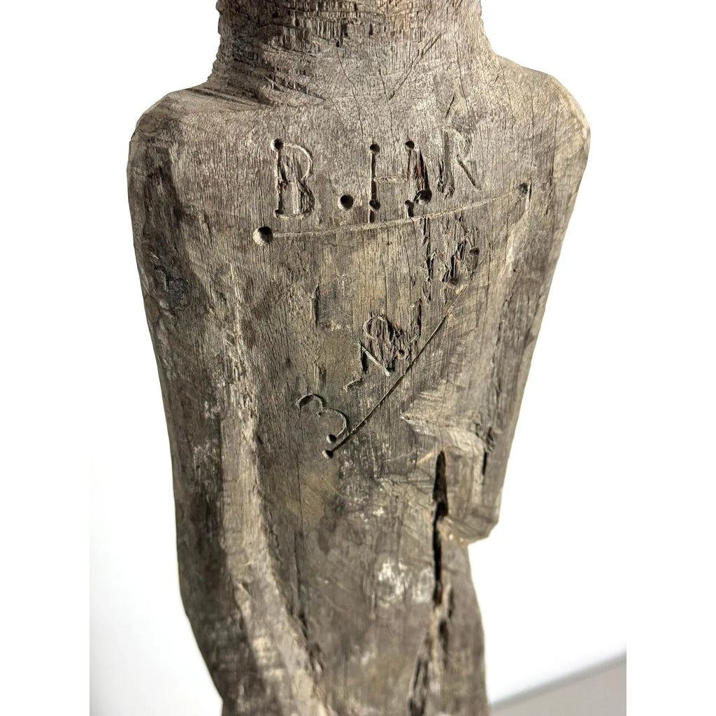 Antique 28-Inch Dayak Bornean Ironwood Hampatong Guardian Figure - Documented Collection Marks - Southeast Asian Tribal Art