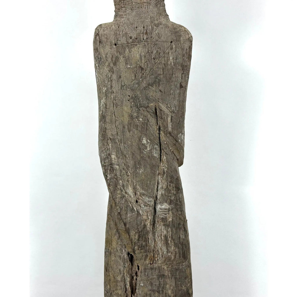 Antique 28-Inch Dayak Bornean Ironwood Hampatong Guardian Figure - Documented Collection Marks - Southeast Asian Tribal Art