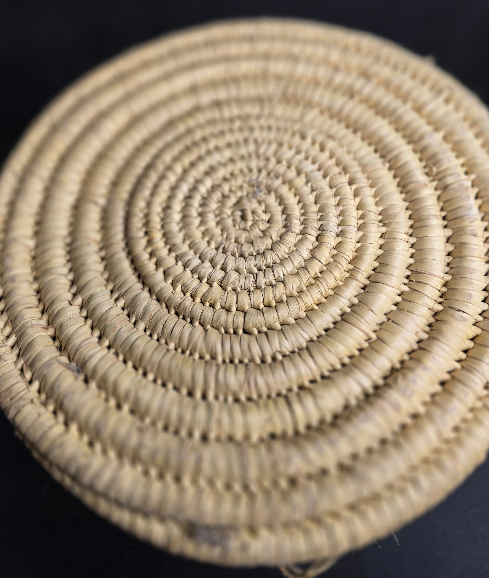 Large Hand Woven African Coil Basket With Earth Tone Geometric Pattern