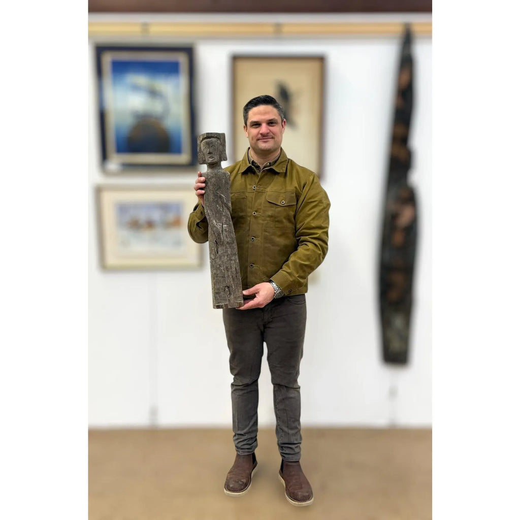 Antique 28-Inch Dayak Bornean Ironwood Hampatong Guardian Figure - Documented Collection Marks - Southeast Asian Tribal Art