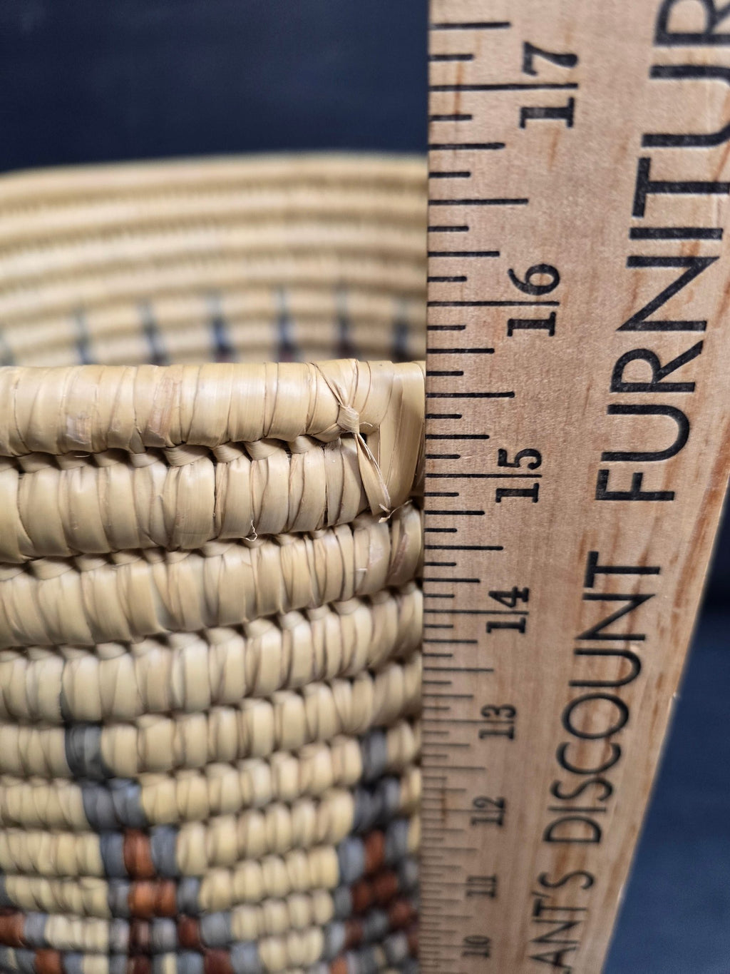 Large Hand Woven African Coil Basket With Earth Tone Geometric Pattern
