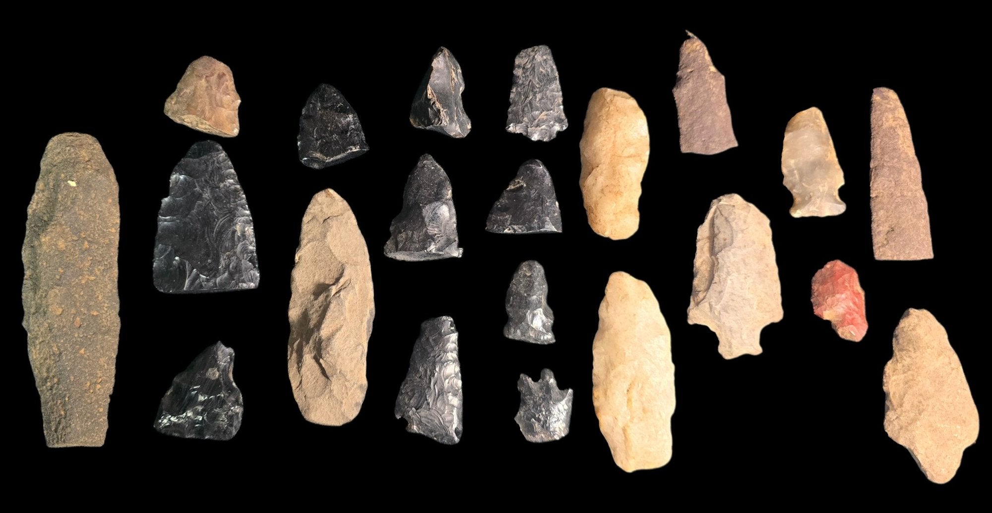 Curated Collection of Hand-Worked Stone Lithic Artifacts and Projectile Points - 21 Pieces