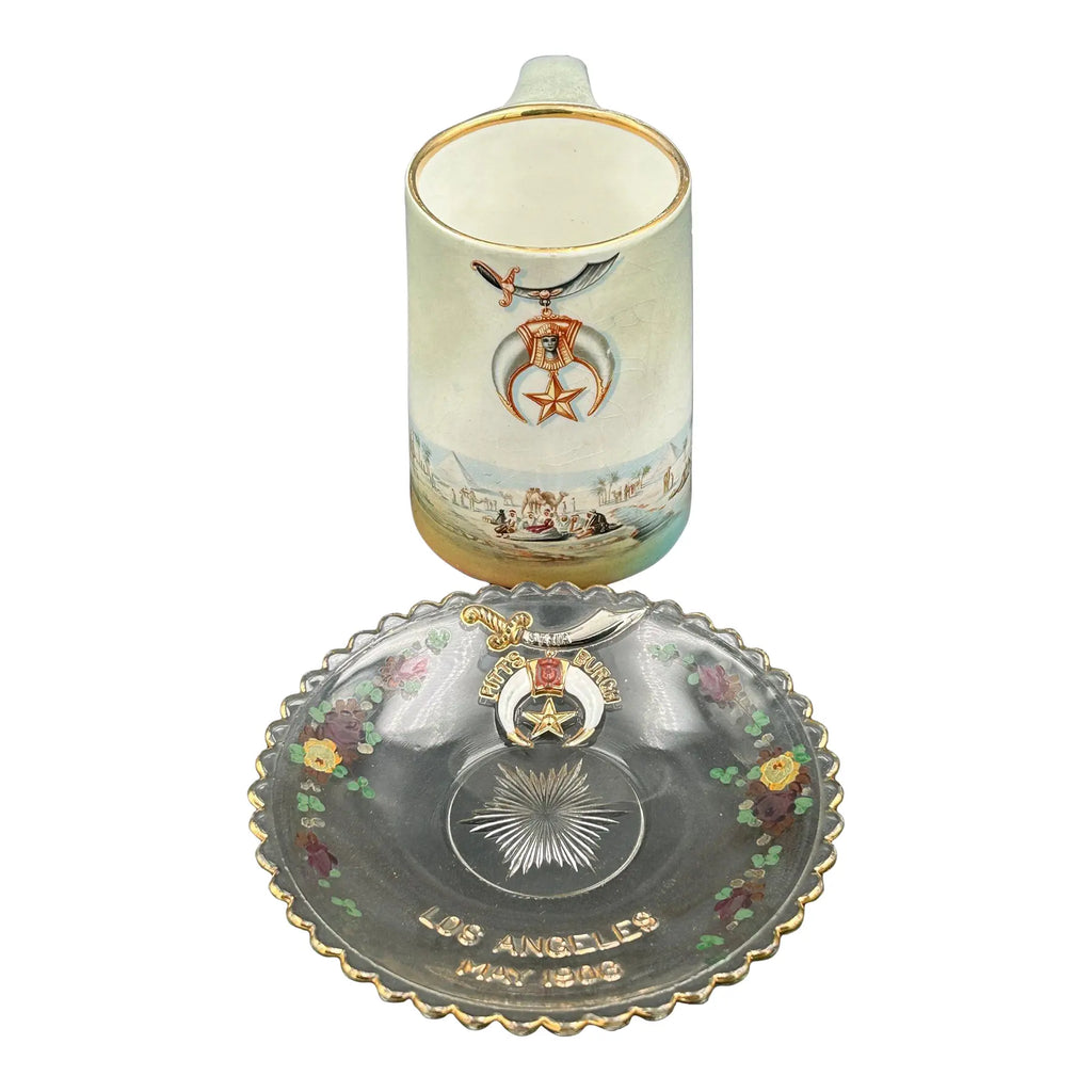 Antique Masonic Shriners Shaving Mug & 1906 Los Angeles Convention Plate