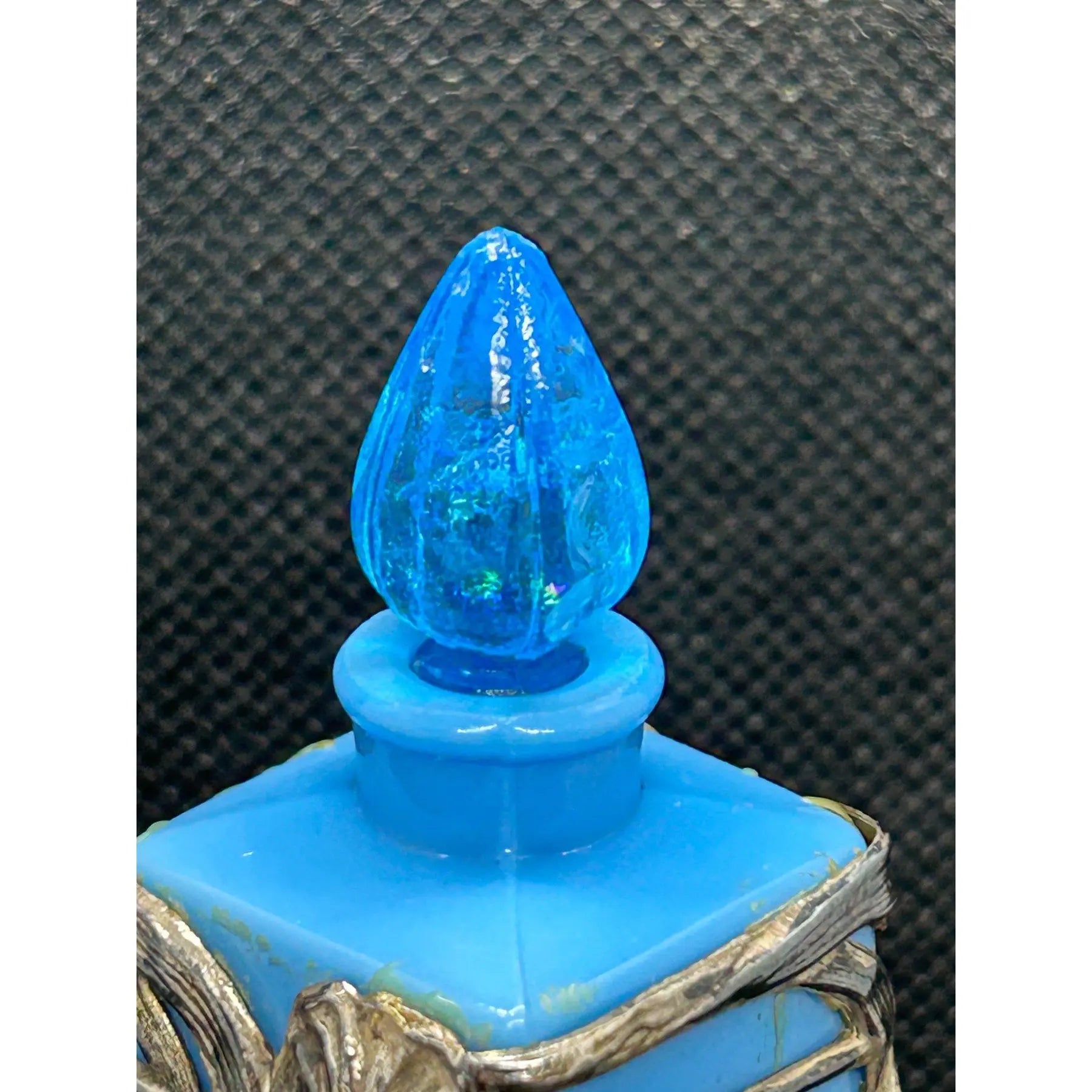 Antique Art Nouveau French Blue Glass Perfume Bottle Sterling Silver Overlay Belle Epoque Scent Bottle