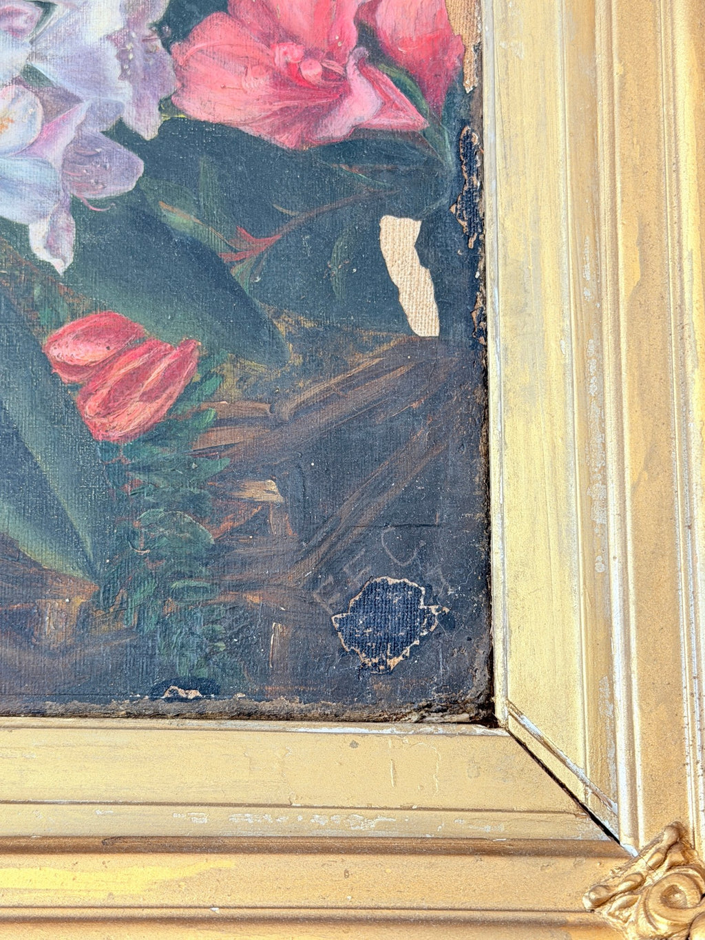 Antique 19th Century British School Oil on Canvas Floral Still Life Painting