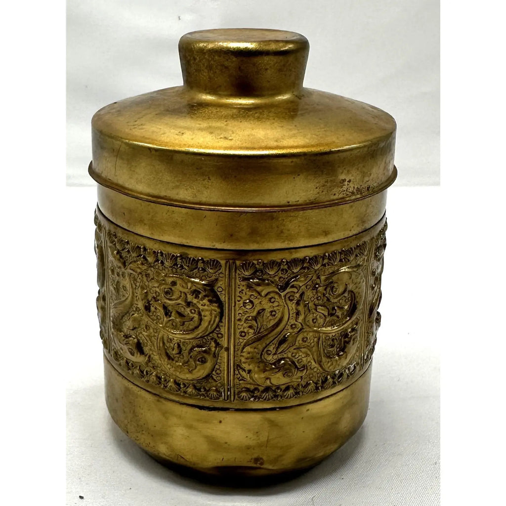 Vintage German Brass Dolphin Relief Smoking Set - 2 Piece Duo